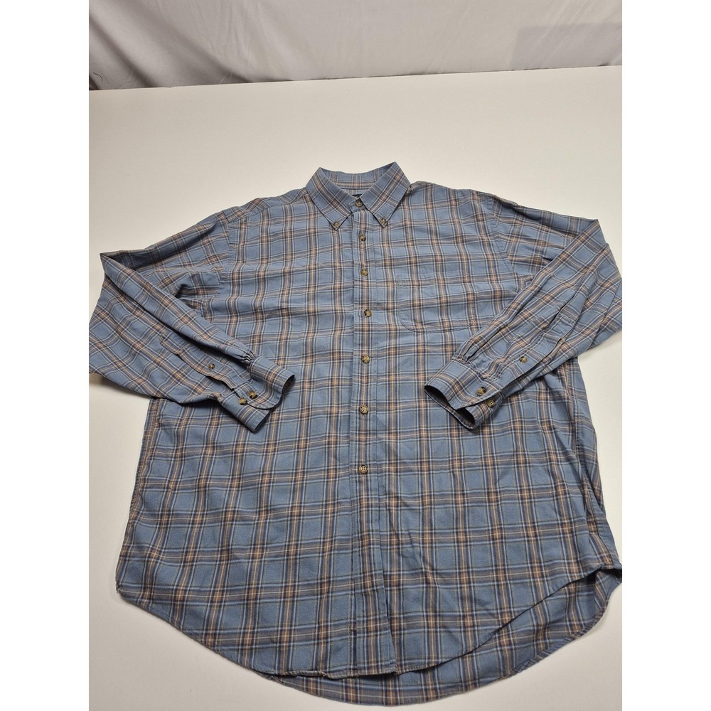 Brooks Brothers Shirt Mens L Blue Plaid Flannel Button Down Long Sleeve Casual